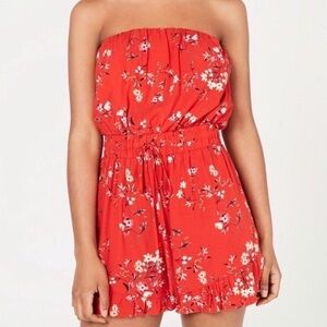CITY STUDIO RED FLORAL STRAPLESS ROMPER SIZE XS